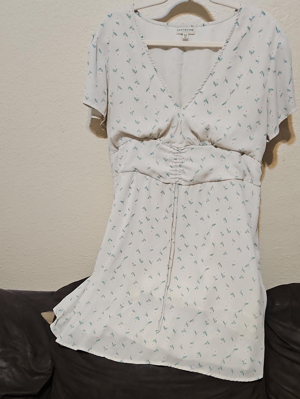 EARTHBOUND White Mini Dress with Teal Floral Print
